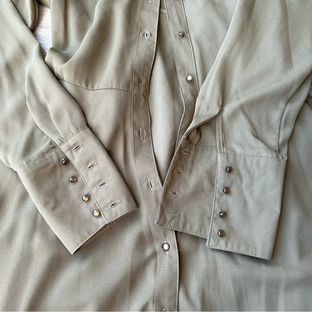 Nanette Lepore Military Green Button Down Midi Shirtdress with Slips - Picture 10 of 16